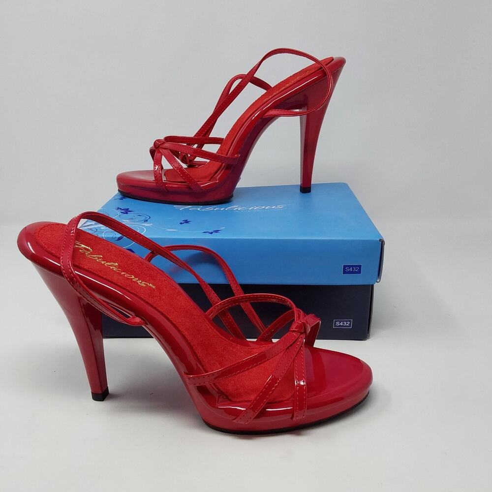 Fabulicious Flair 436 Womens 11 Red Patent Strappy Stiletto Heels Pleaser